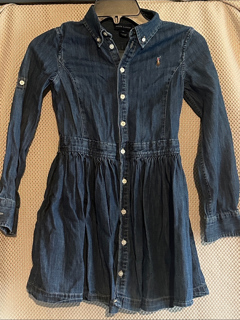 Ralph Lauren Girls 10 Denim Chambray Shirt Dress Pony Logo Fit Flare